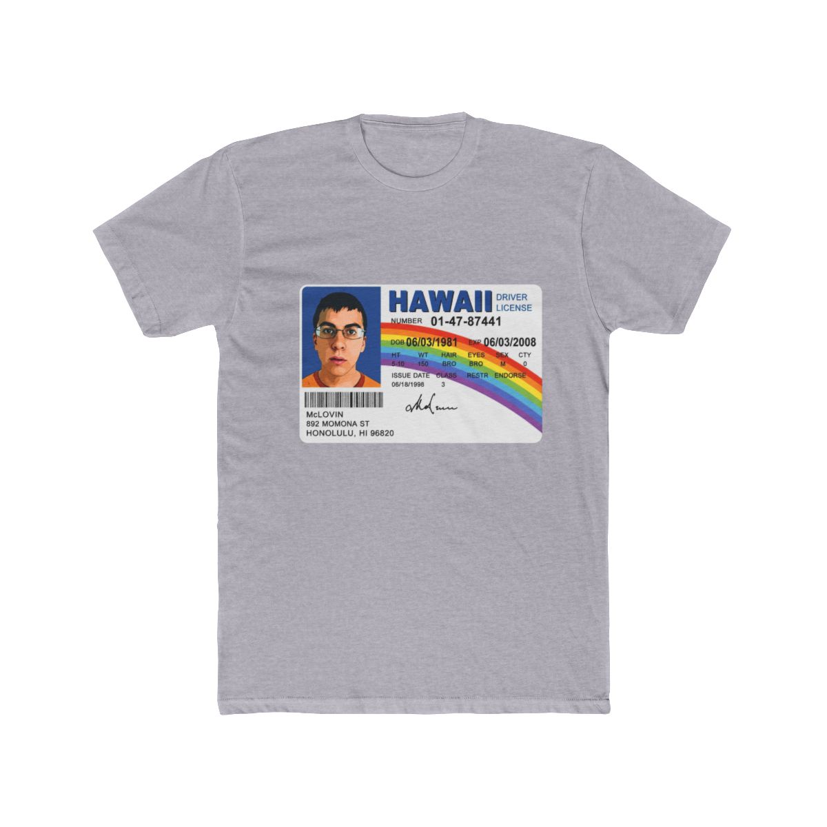 Mclovin from Superbad T Shirt For Men, McLovin Drivers Women V Neck Shirt, McLovin Shirt For Kids, Mclovin ID T Shirt - 0788