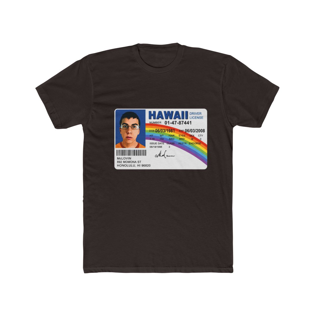 Mclovin from Superbad T Shirt For Men, McLovin Drivers Women V Neck Shirt, McLovin Shirt For Kids, Mclovin ID T Shirt - 0788 - alternate angle 2, merchandise