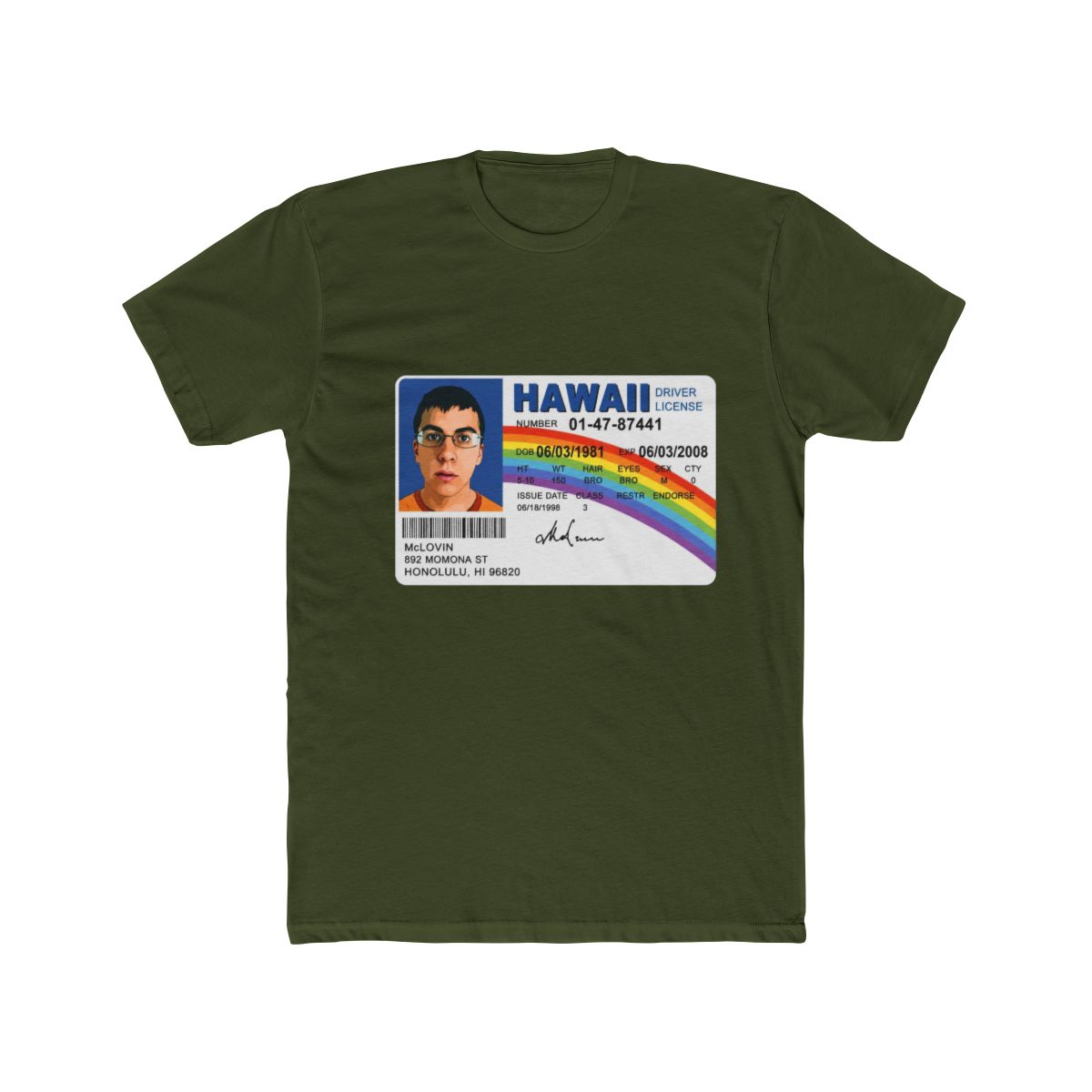 Mclovin from Superbad T Shirt For Men, McLovin Drivers Women V Neck Shirt, McLovin Shirt For Kids, Mclovin ID T Shirt - 0788 - alternate angle 4, merchandise